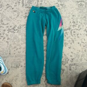 Size S Turquoise Aviator Nation Sweatpants with a Lightning Bolt.